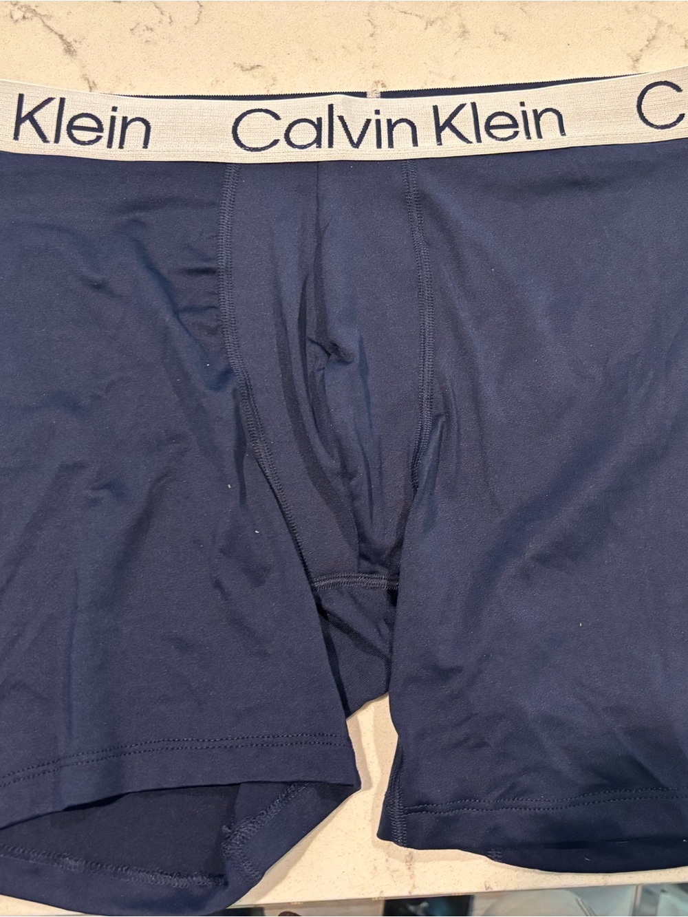 Calvin Klein Navy Boxer Briefs with White Logo Waistband - Picture 4 of 5
